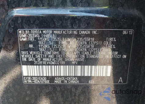 2013 Toyota Rav4 Limited из США, поврежденный, VIN 2T3YFREV4DW032199